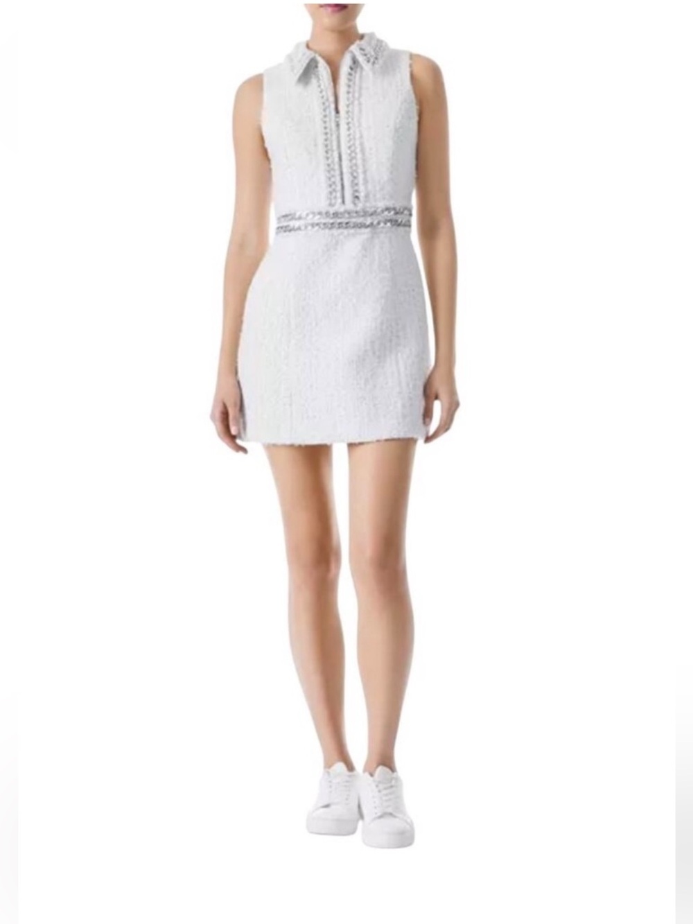 Alice + Olivia White Tweed Minidress with Chainlink Trim